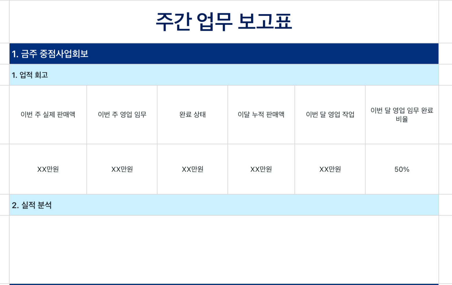 주간 업무 보고표
